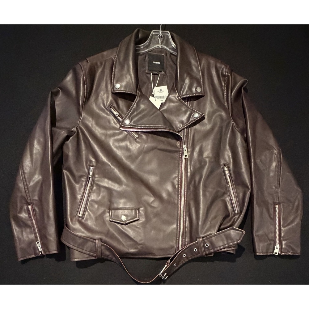 Cotton on Roman Faux Leather Biker Jacket Women's Cherry Choc‎ Women's XL